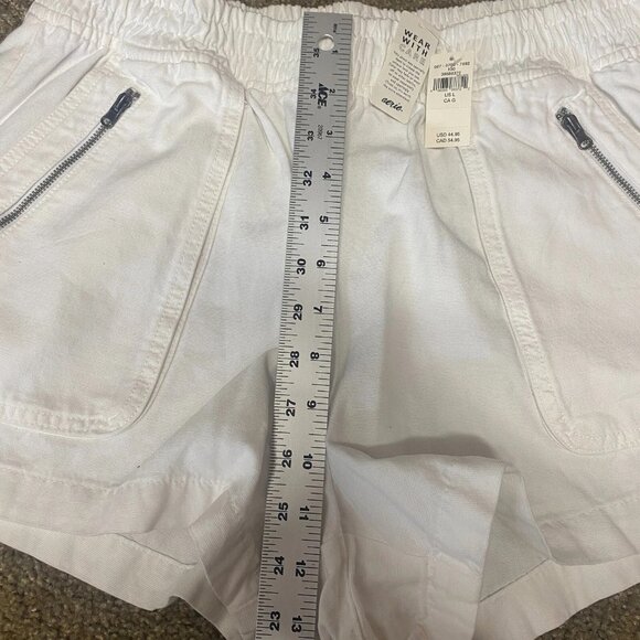Aerie Boardwalk Shorts Womens Large White High Rise Elastic Waist Zip Pockets - Picture 8 of 10